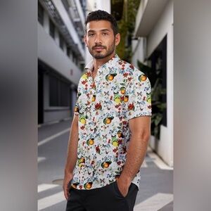 ETHANOL Mens Slim Fit Short Sleeve Button Down Polo Tech Stretch Printed…